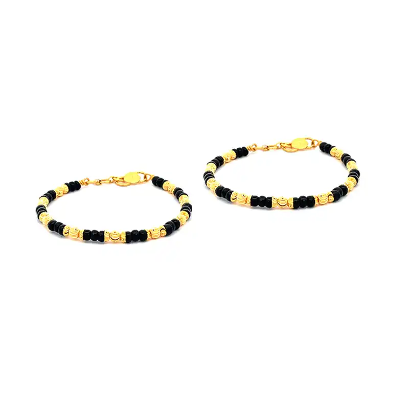 22K Yellow Gold and Black Beaded Baby Bangle Set of 2